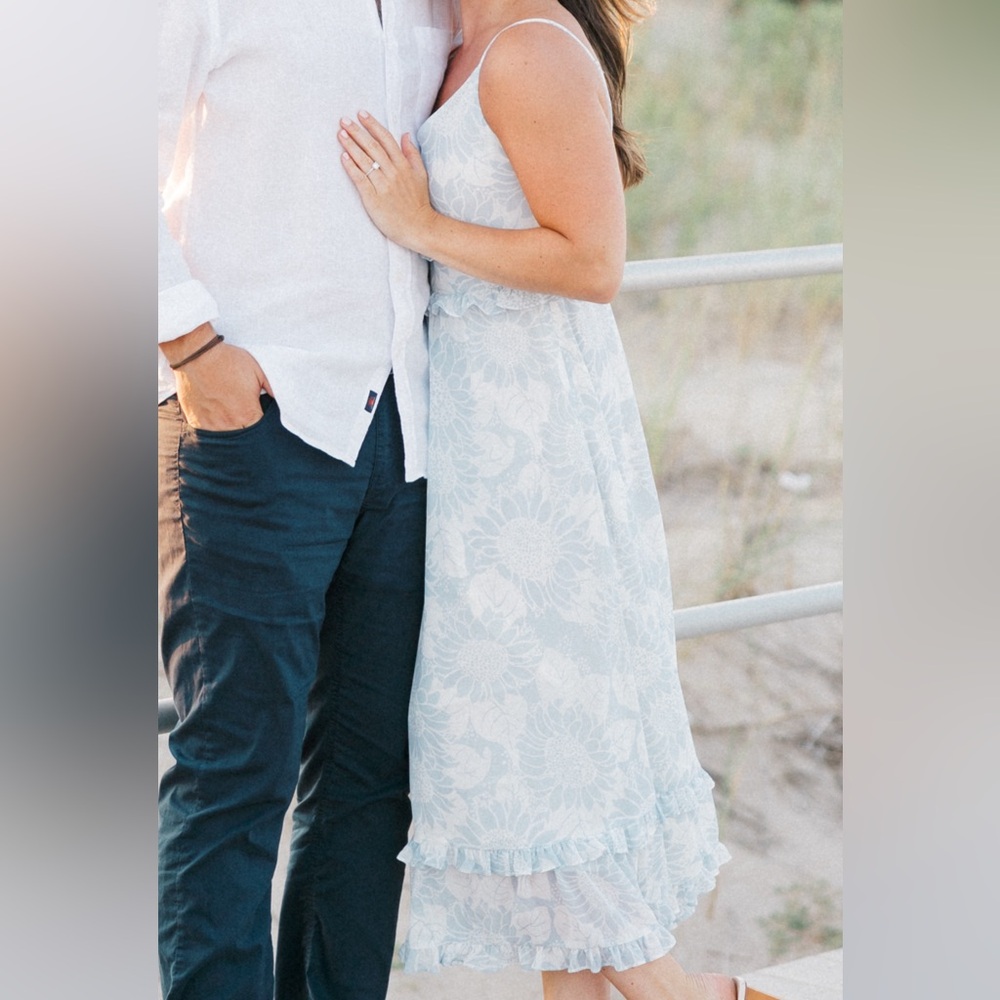 Madewell Chiffon White and blue floral midi dress